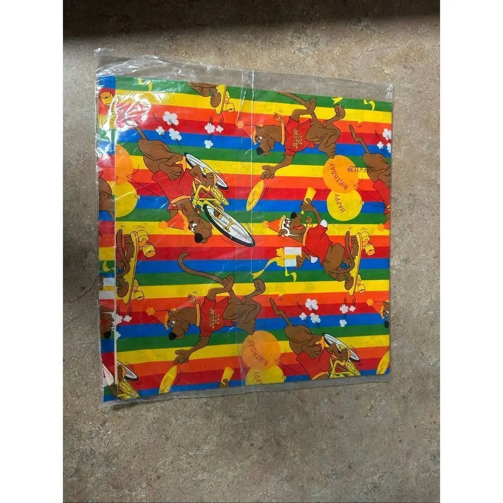 Vintage Scooby Doo Wrapping Paper Sealed Rainbow Birthday Gift Wrap Retro